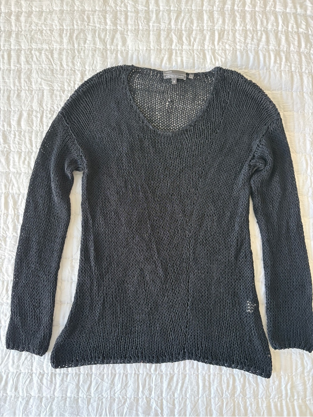 Vince Charcoal Open-Knit Scoop Neck hand knitted Sweater